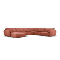 PANORAMASOFA rechts Kaelle aus Chenille-Stoff terrakotta 8 Sitzplätze - Terra cotta, Textil (284/85/384cm) - Micadoni