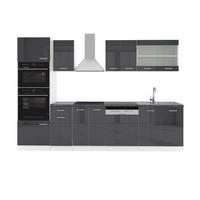 KÜCHENZEILE R-Line Anthrazit Hochglanz/Weiß 300 cm mit Hochschrank AP Anthrazit - Anthrazit/Weiß, Holzwerkstoff (300/81.6/60cm) - Vicco