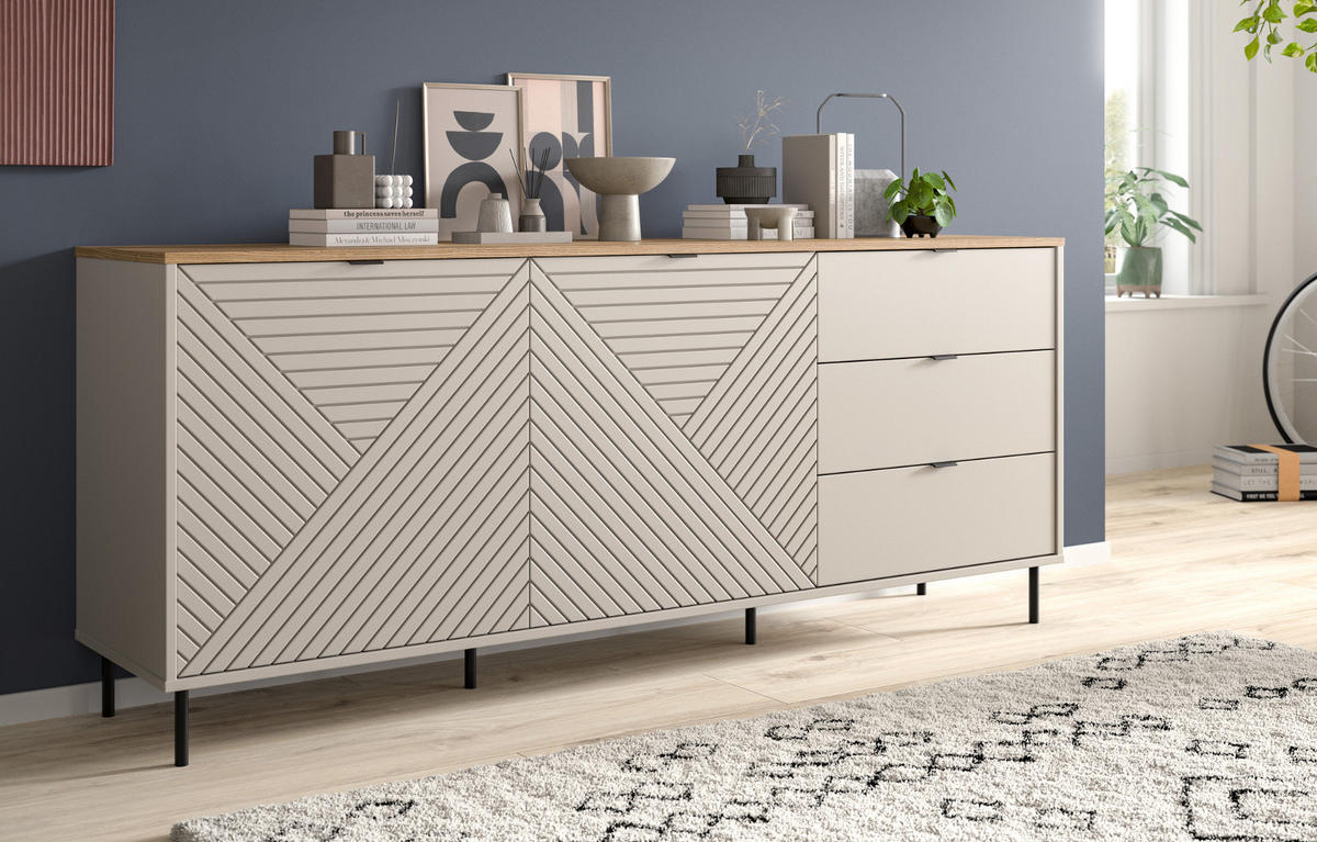 SIDEBOARD Kaschmir, Evoke Eiche 184 x 95 cm, Kommode mit viel Stauraum - Kaschmir/Eichefarben, Holzwerkstoff/Metall (184/75/40cm) - Inn.Furn
