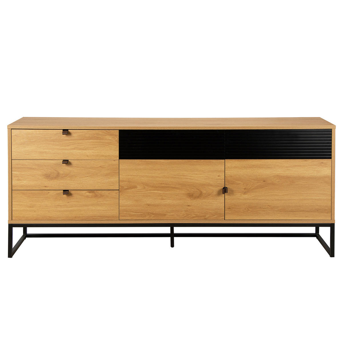 SIDEBOARD - 180 cm - Eichefarben/Schwarz, Holzwerkstoff/Kunststoff (180/75/40cm) - home24