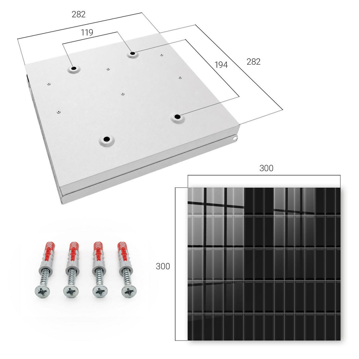 SCHLÜSSELBOX Weiß 30x30 cm – Türöffnung nach rechts - Weiße Rechtecke - Schwarz, Metall (30/30/5cm) - TULUP