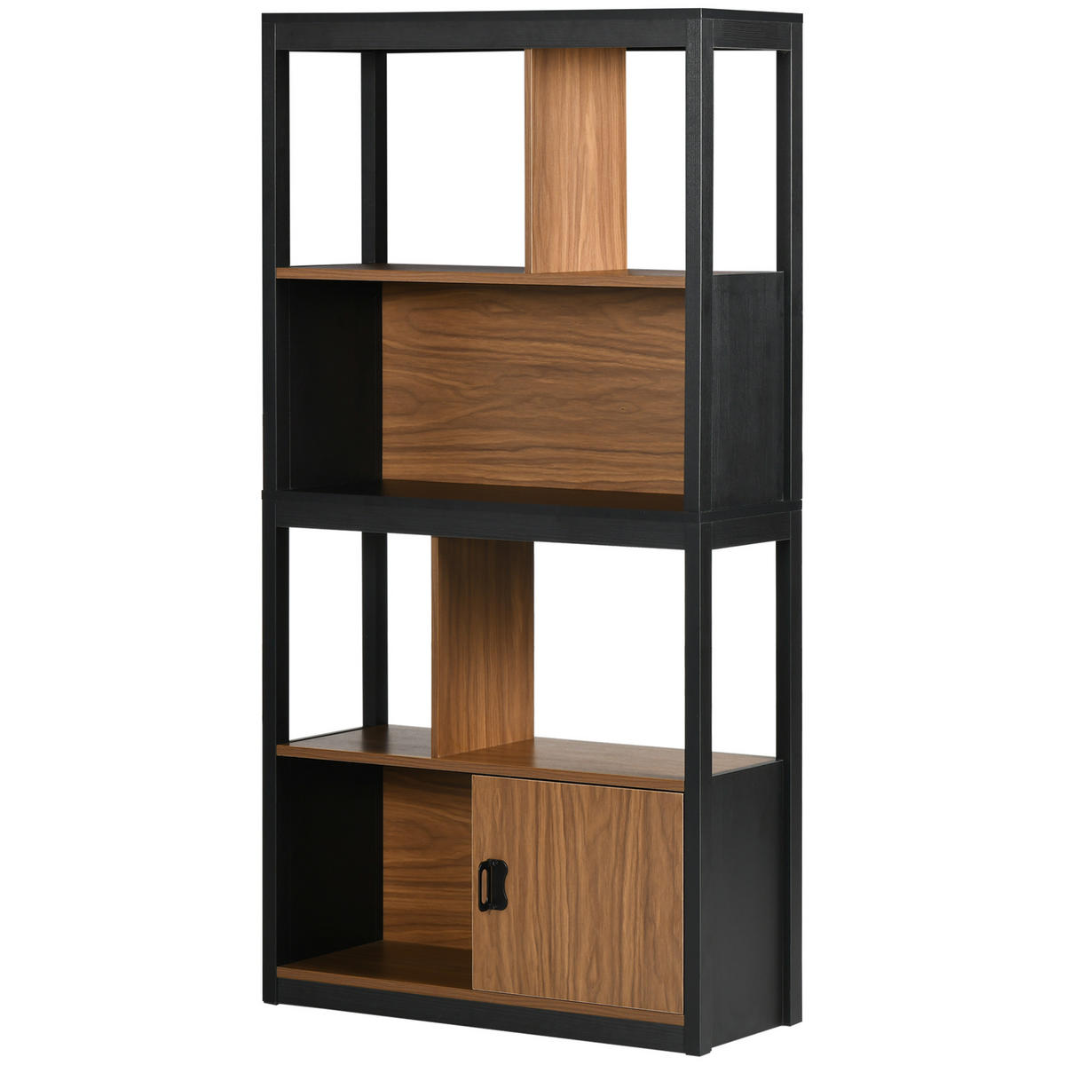 BÜCHERREGAL,OFFEN 4 Ebenen Schrankfach 76,5x30x150cm,braun-schwarz - Schwarz, Holzwerkstoff (76.5/150/30cm) - Vallsero