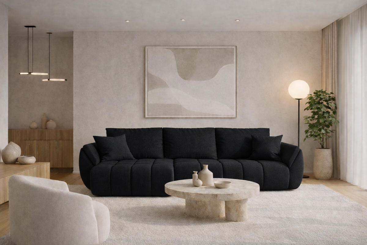 ECKSOFA TOKYO PREMIUM mit Schlaffunktion, Stoff WIND, Schwarz, Rechts - Schwarz, Holz (280/190cm) - Kaiser Möbel