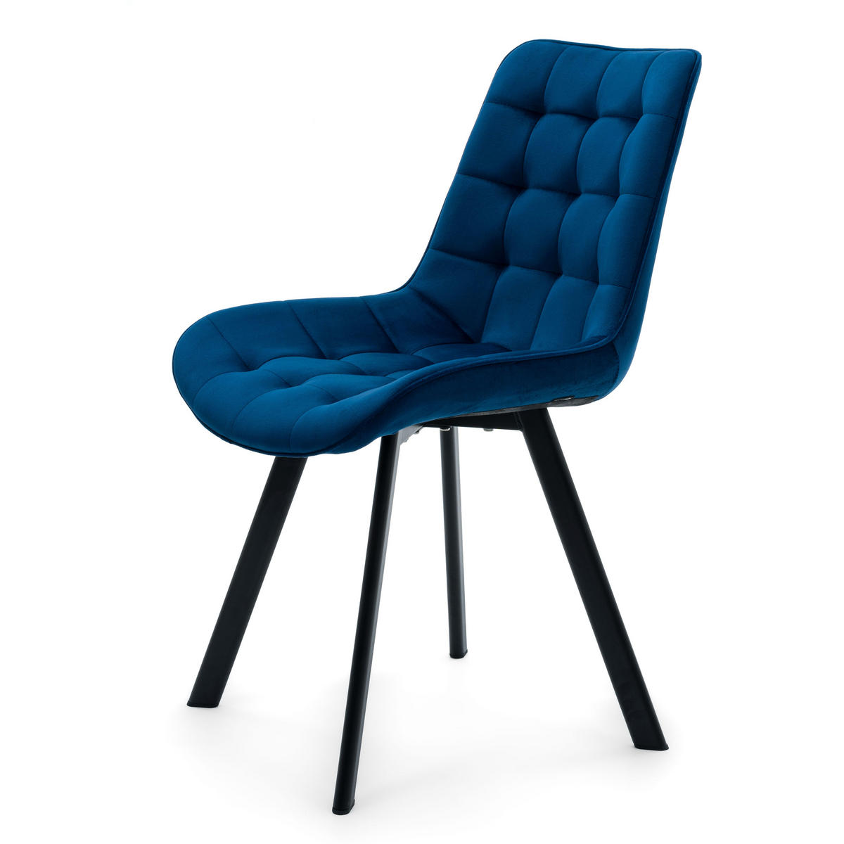 STUHL TORI gepolsterter mit Steppung - dunkelblau - Samt Velour - Blau/Schwarz, Textil/Metall (53/86/60cm) - NEW HOME