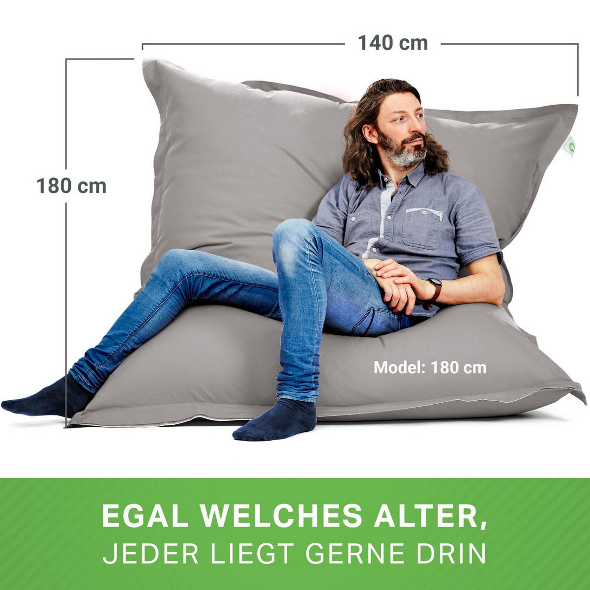 RIESEN-SITZSACK "Square" XXL - Baumwolle - Hellgrau, Textil (140/25/180cm) - Green Bean