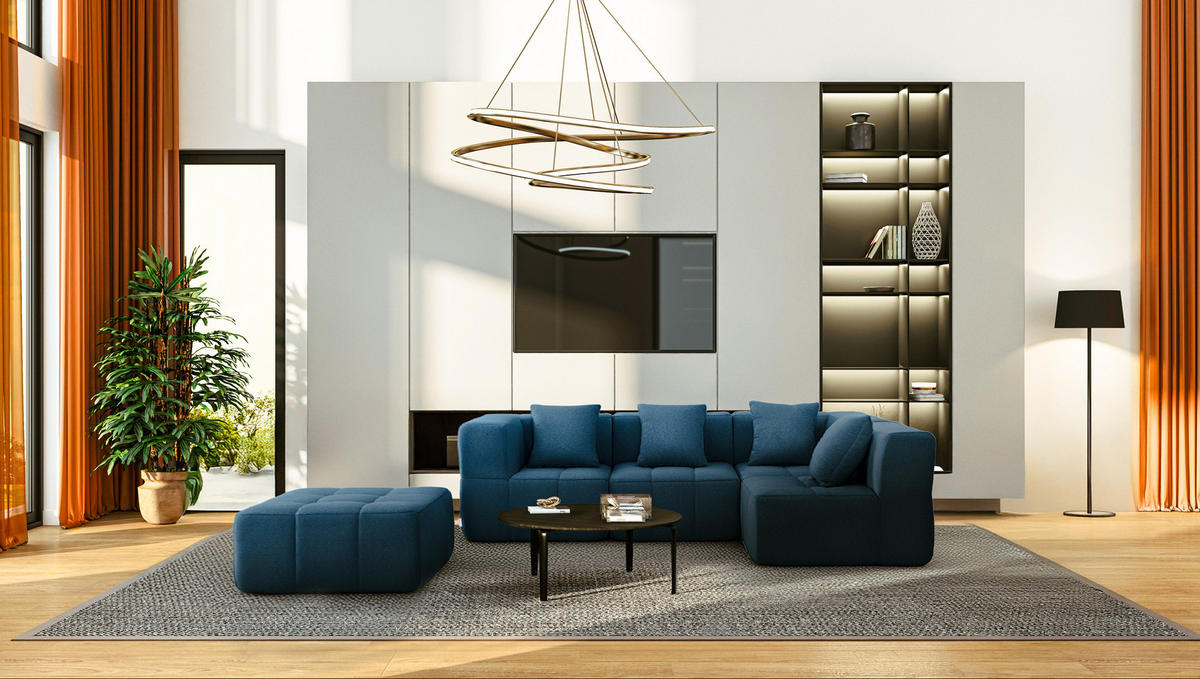 ECKSOFA Bouclé-Stoff Tiefblau - Blau, Textil (260/190cm) - MILYsofa