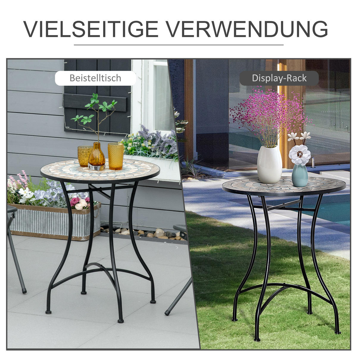 GARTENTISCH, Orange + Weiß,Stahl - Schwarz/Orange, Keramik/Metall (60/60/71cm) - Outsunny