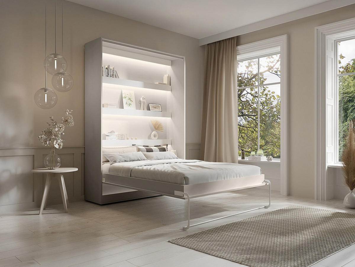 SCHRANKBETT - 2 Personen - holz - beige Rapili - Weiß, Holz/Metall (140/200cm) - Vente-Unique