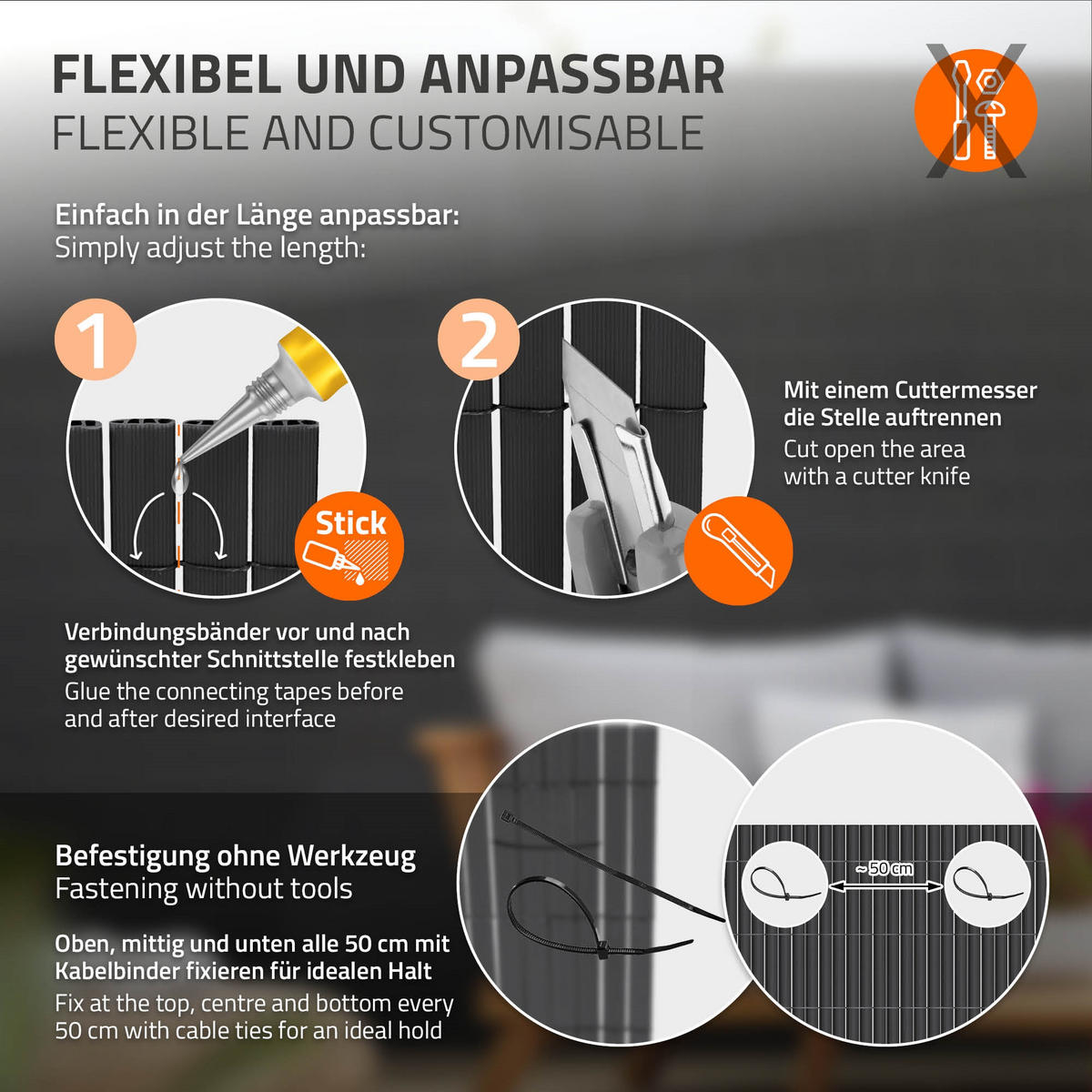 SICHTSCHUTZZAUN 2er Set - Anthrazit, Kunststoff (500/160cm)