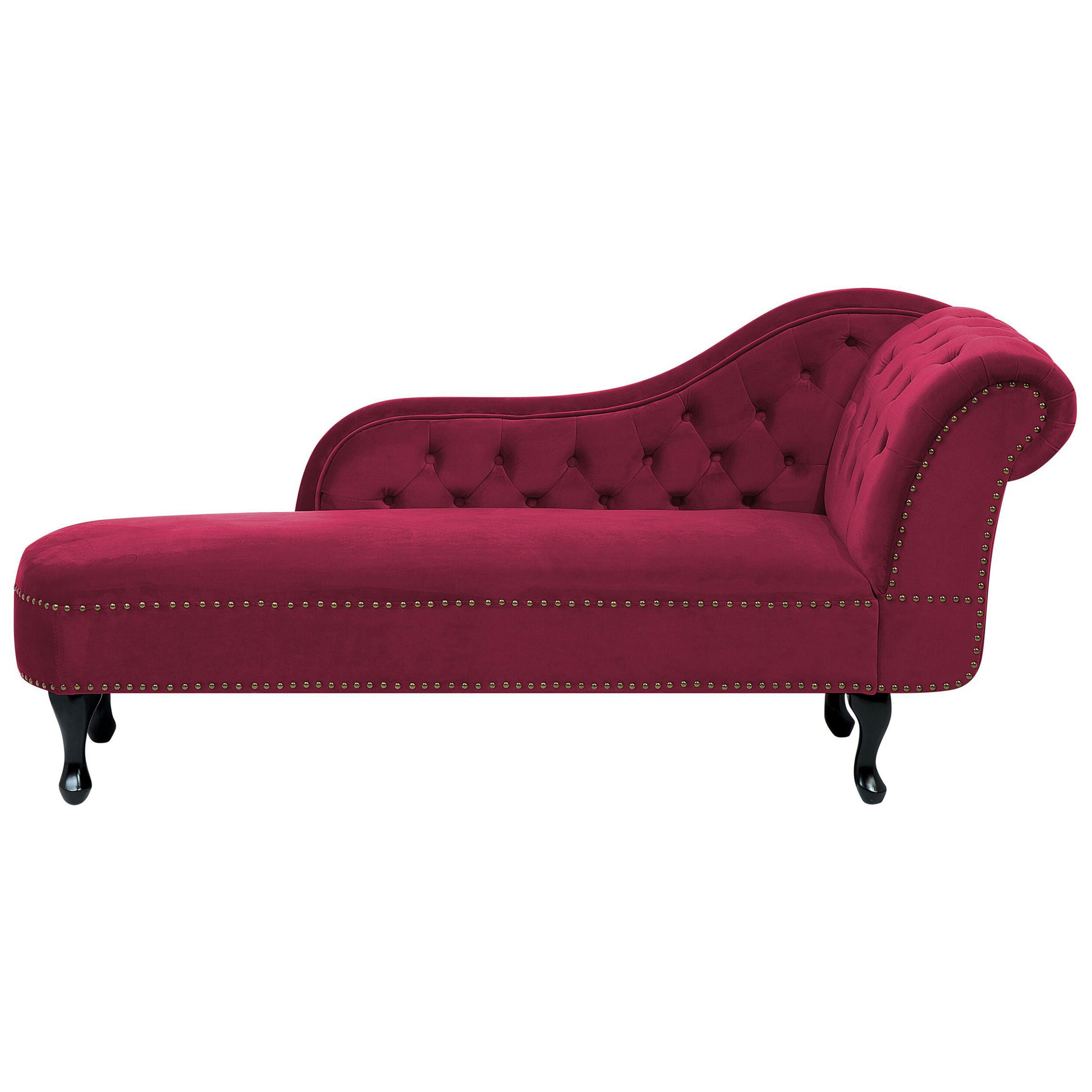 CHAISELONGUE Samtstoff burgunderrot rechtsseitig Nimes - Dunkelbraun/Rot, Textil (170/79/61cm) - Beliani