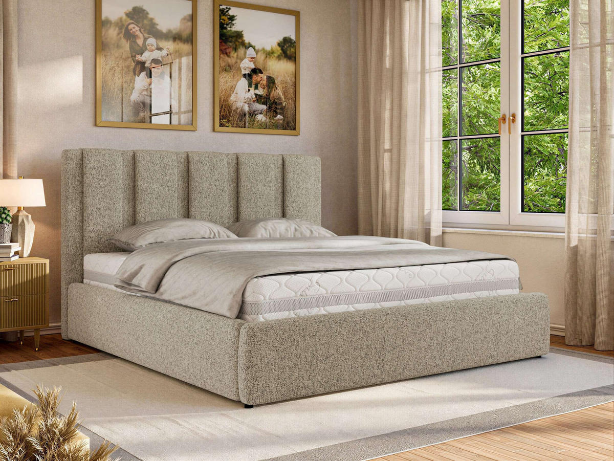 POLSTERBETT SAVINO CLASSIC 140/200 - Dunkelbeige Struktur - ohne Matratze - Bronzefarben, Textil (140/200cm) - MKS