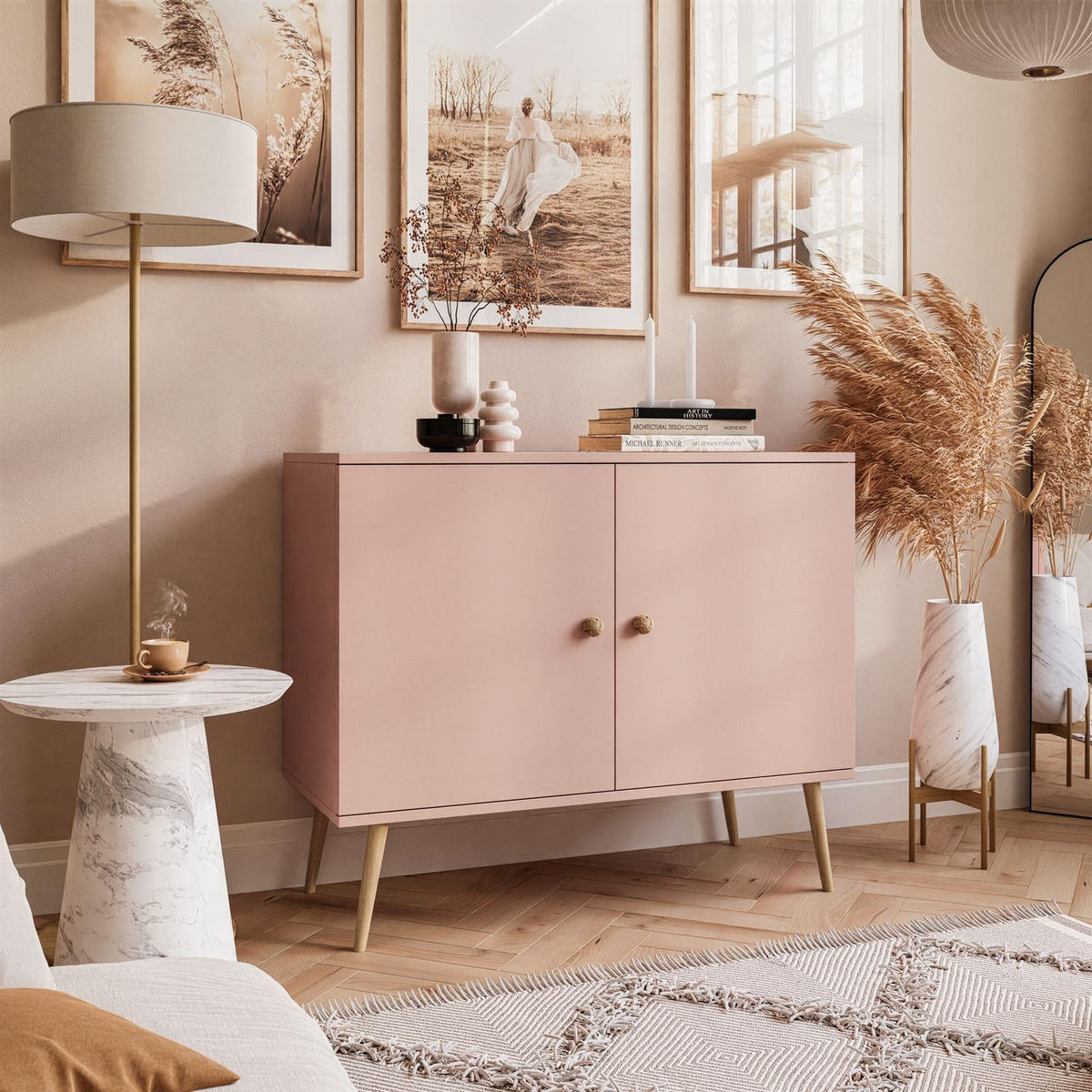 KOMMODE Zweitürige HARMONY Natürlich Rosa - Rosa, Holzwerkstoff (100/85/42cm) - Lookway