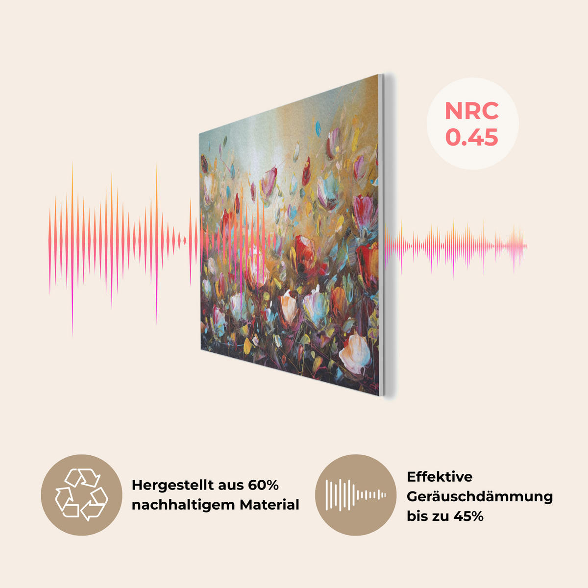 AKUSTIKPANEEL Blumen - Kunst - Natur - Ölgemälde 80x60 cm - Multicolor, Textil (80/0.9/60cm) - MuchoWow