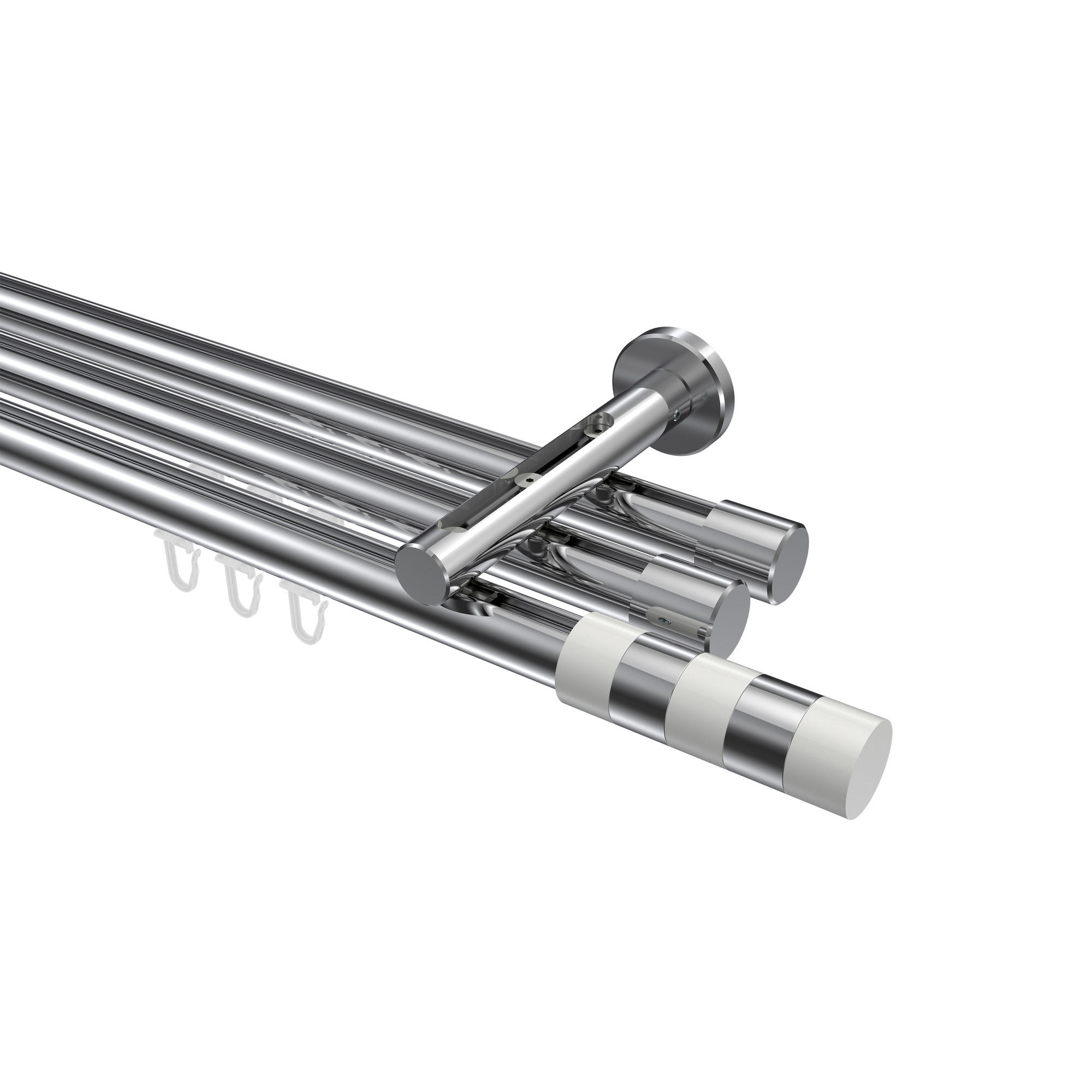 INNENLAUF-GARDINENSTANGEN-SET Siteno Mavell 180 cm, 3-läufig, 20 mm Ø Chrom - Chromfarben/Weiß, Metall (180cm) - INTERDECO