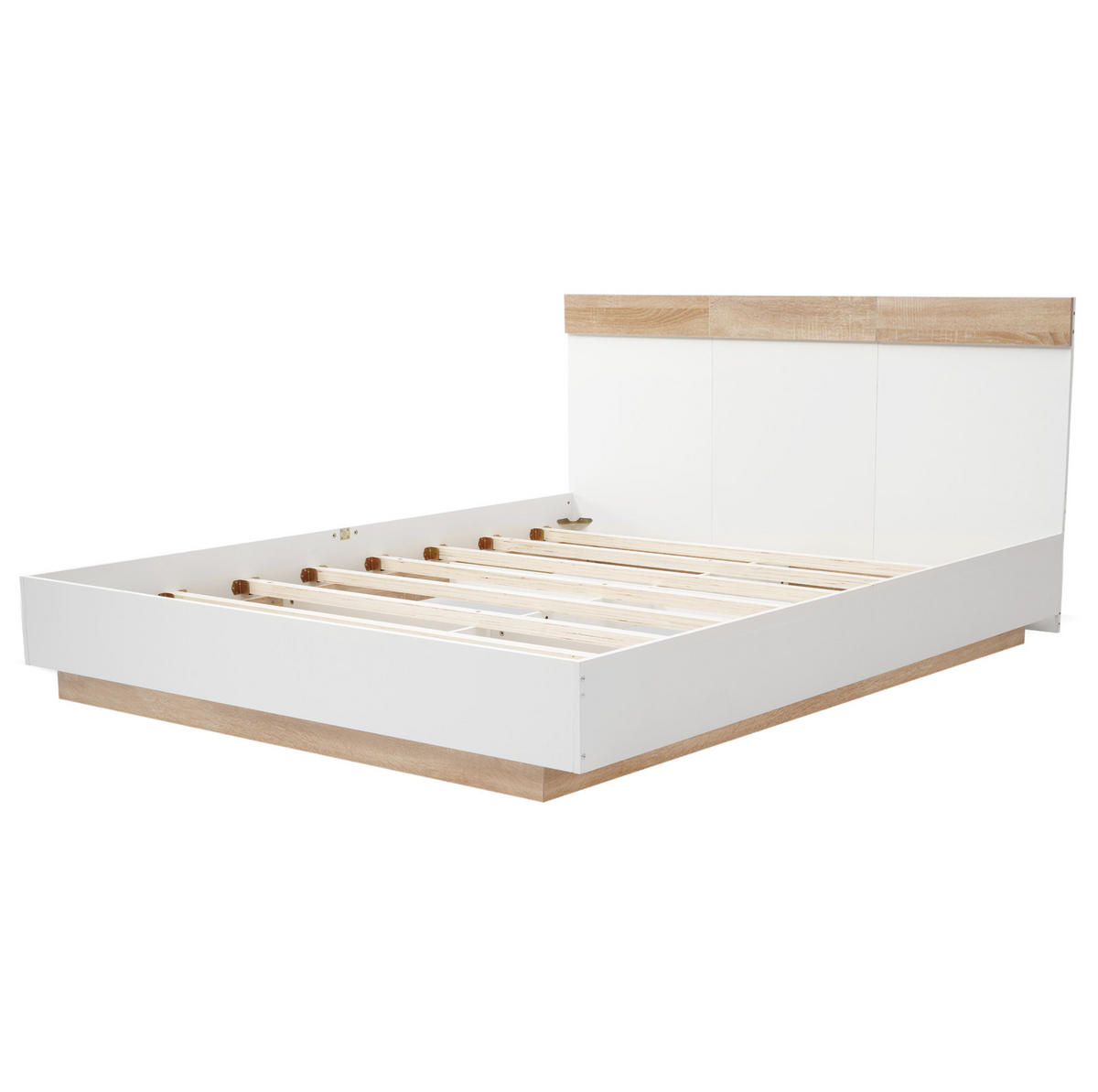 POSTEĽ 205/164/90,5 cm z dreva biela/dub Sonoma, s roštom a úložným priestorom - biela, kompozitné drevo (160/200cm) - BEAOK