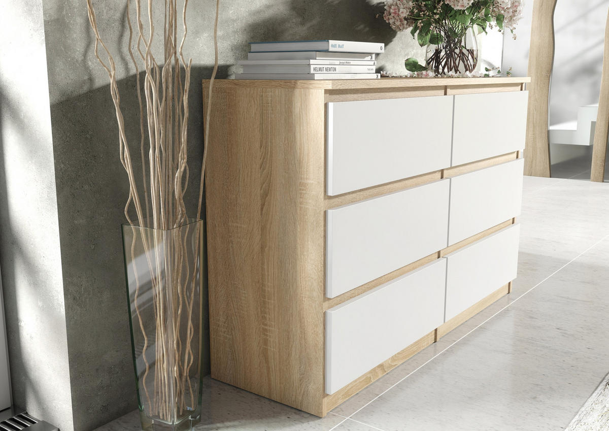 KOMMODE Sonoma, Weiß 139/79/39 - Weiß/Sonoma Eiche, Holzwerkstoff (139/79/39cm) - RAUMHIRSCH FURNITURE
