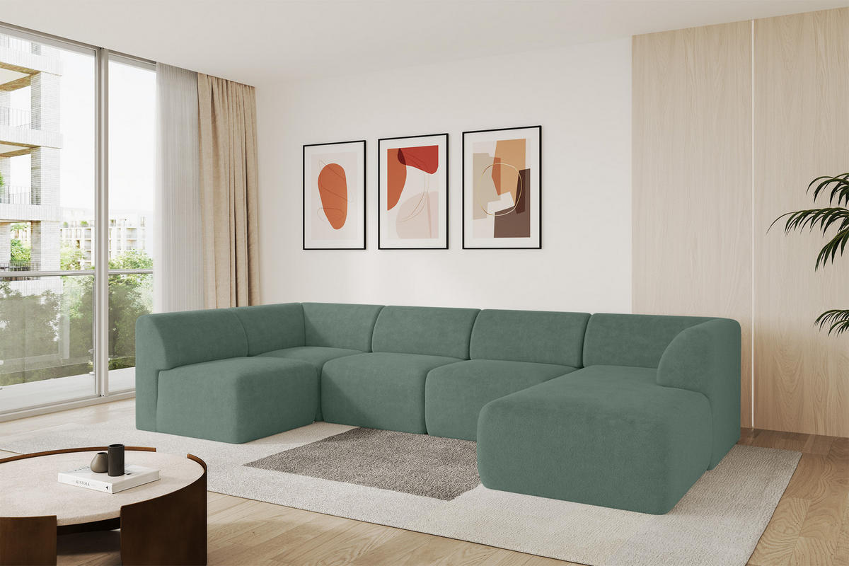 WOHNLANDSCHAFT Ottomane Rechts MOVO-L 345x180x78 cm Grün Tissu - Waldgrün, Holzwerkstoff/Kunststoff (180/78/345cm) - ALTDECOR