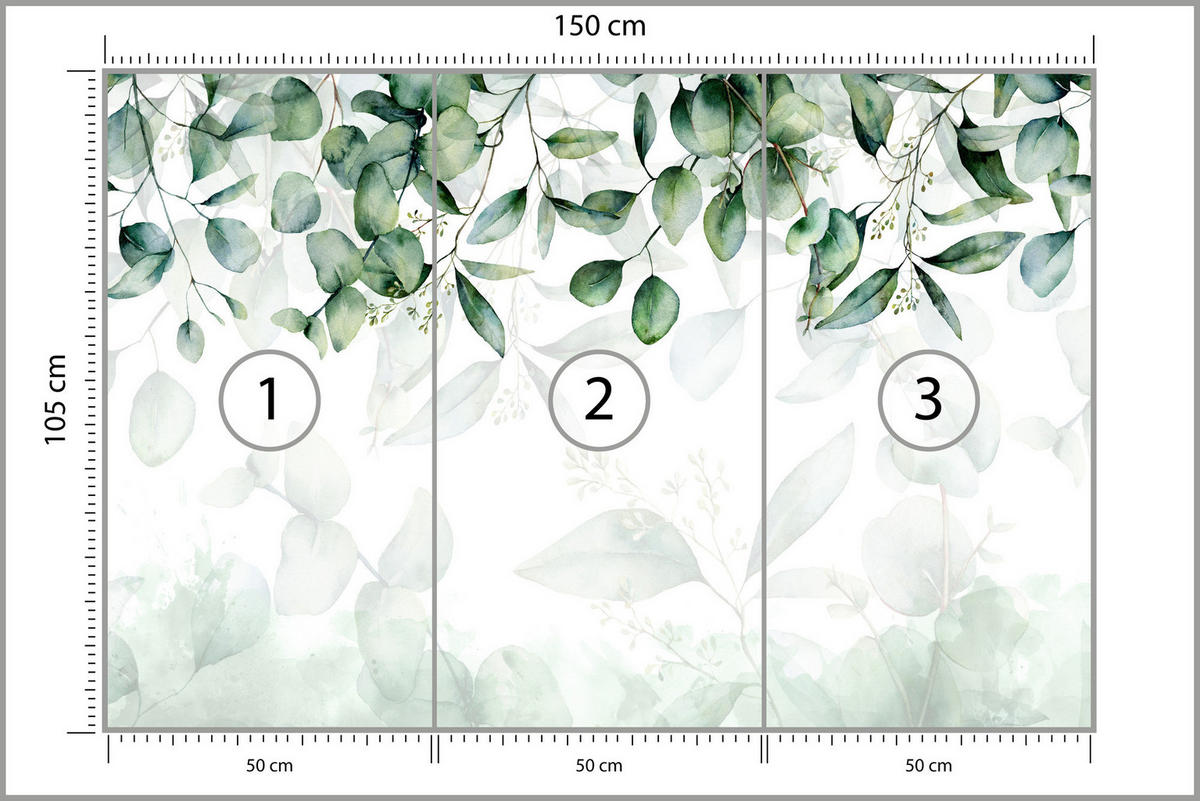 FOTOTAPETE Eukalyptus Blätter Pflanzen Natur 150x105 - Weiß/Grün, Papier (150/105cm) - Muralo