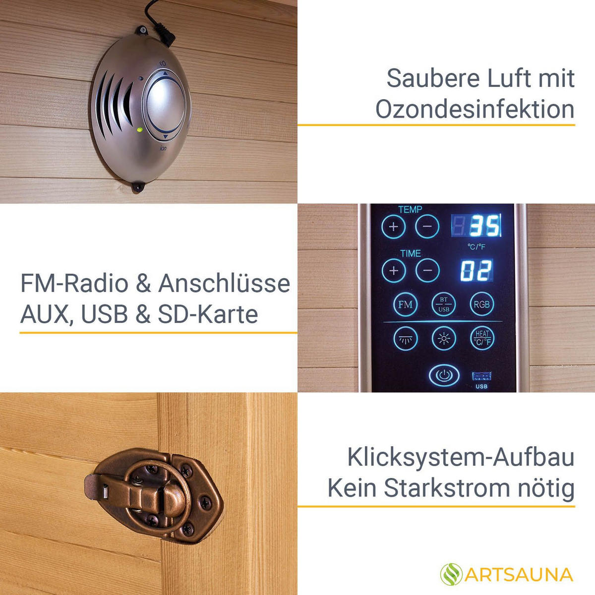 INFRAROTKABINE Nyborg S120K mit Keramik-, Flächenstrahler & Hemlockholz - Naturfarben, Holz (120/190/105cm) - Artsauna