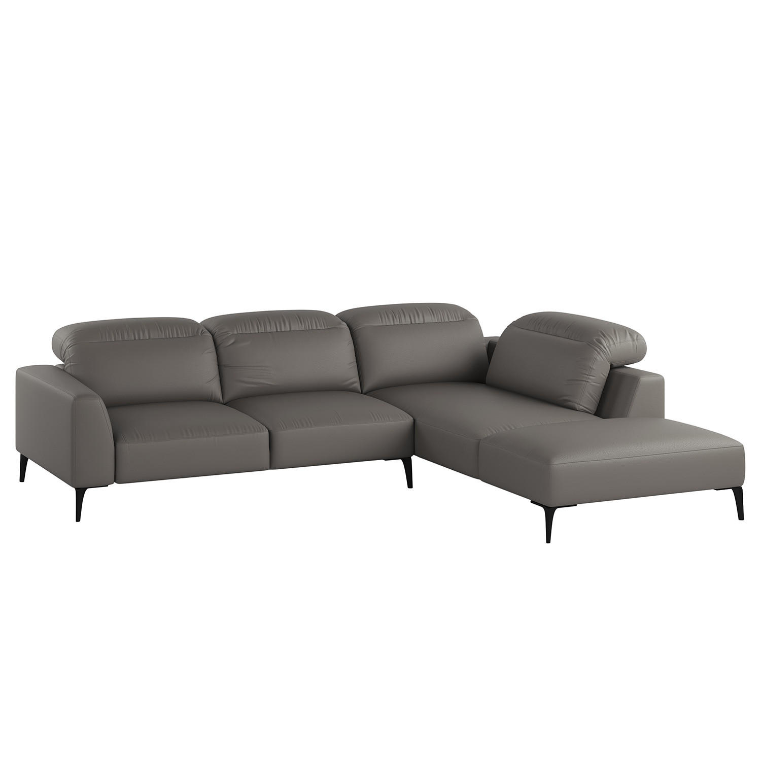 ECKSOFA mit Ottomane - Schwarz/Grau, Leder/Metall (263/238cm) - home24