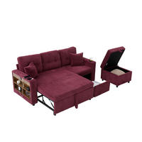 SCHLAFSOFA 3-er Sofa mit Schlaffunktion,Aufbewahrungshocker,Cord,Rot - Rot, Textil (196/85/119cm) - LVHOM