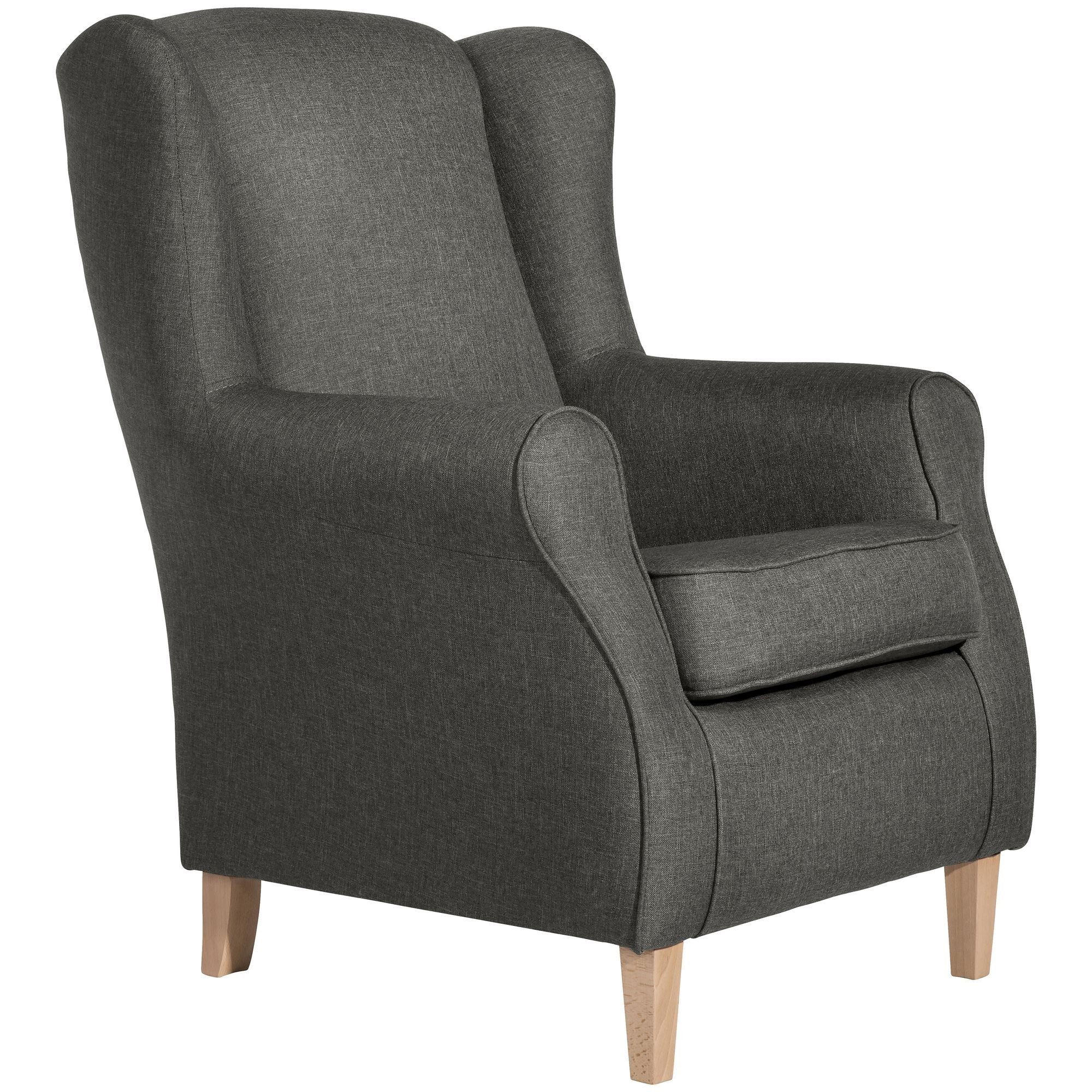 58aufmkessel Ohrensessel Anthrazit, Buche 86x103x77 cm