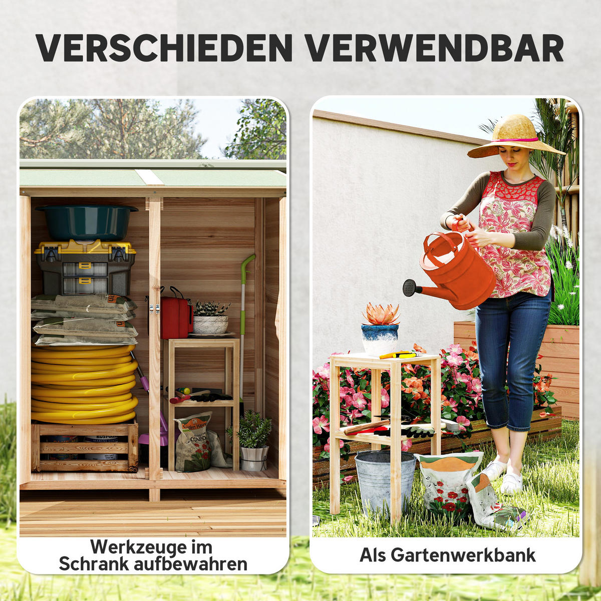 GARTENSCHRANK Holz, Geräteschuppen wetterfest 140 x 75 x 157cm, Gerätehaus - Naturfarben, Holz (75/157/140cm) - Outsunny