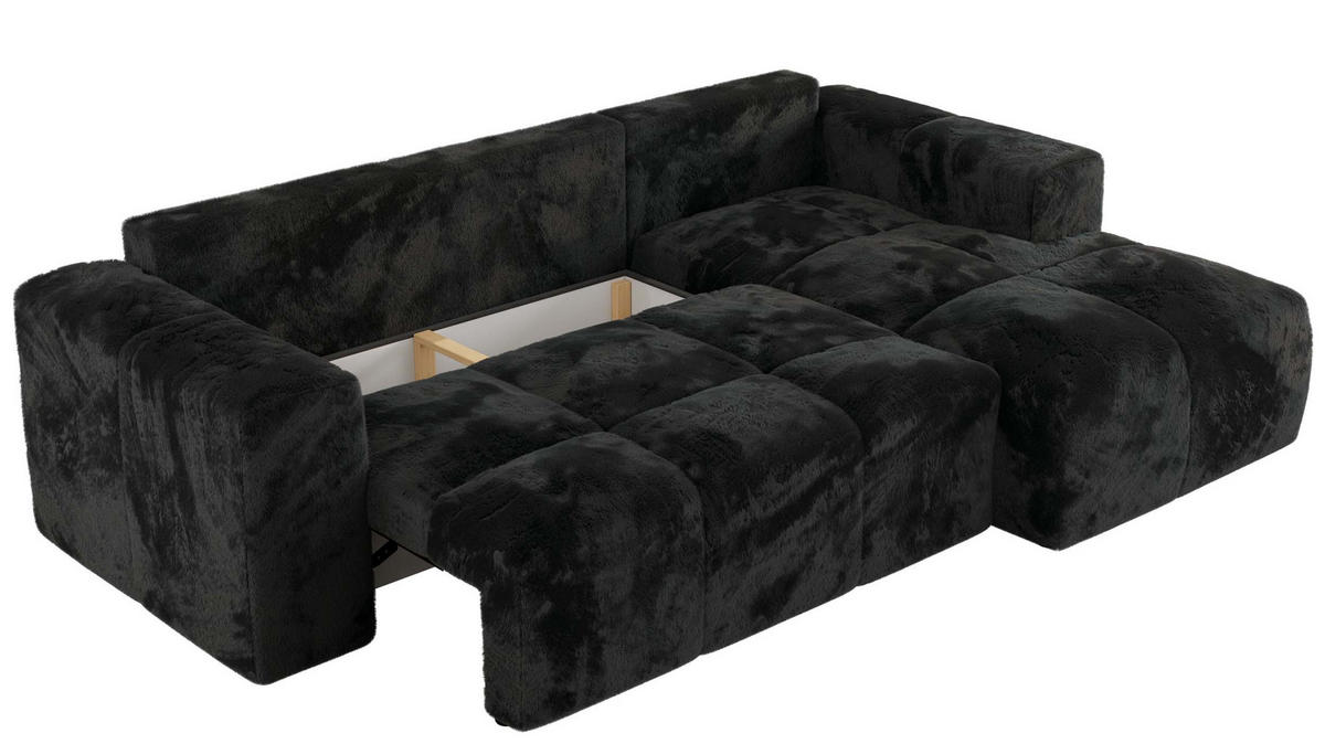 ECKSOFA MONIVA Schwarz Plüsch - Rechts - Schwarz, Textil (266/164cm) - MKS