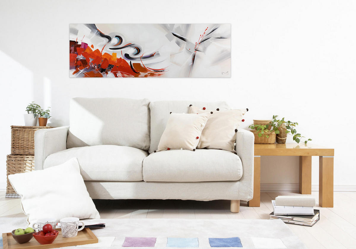 ÖLGEMÄLDE 150/50 cm - Rot/Grau, Holz/Textil (2/50cm) - KUNSTLOFT