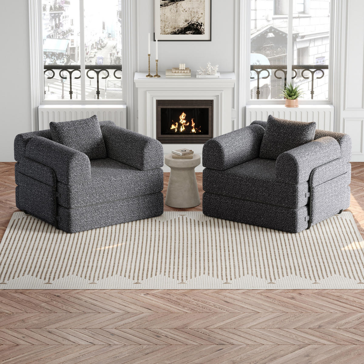 ROZKLÁDACÍ křeslo z žinylky 181x94x49 cm šedé 2 v 1 s úložným prostorem v područce a ocelovou konstrukcí - šedá, textil (94/49.5/181.6cm) - Modfu