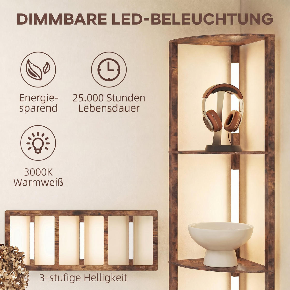 STEHLEUCHTE MDF Rustikal-Braun - Braun, Holzwerkstoff (41/29.5/163.5cm) - HOMCOM