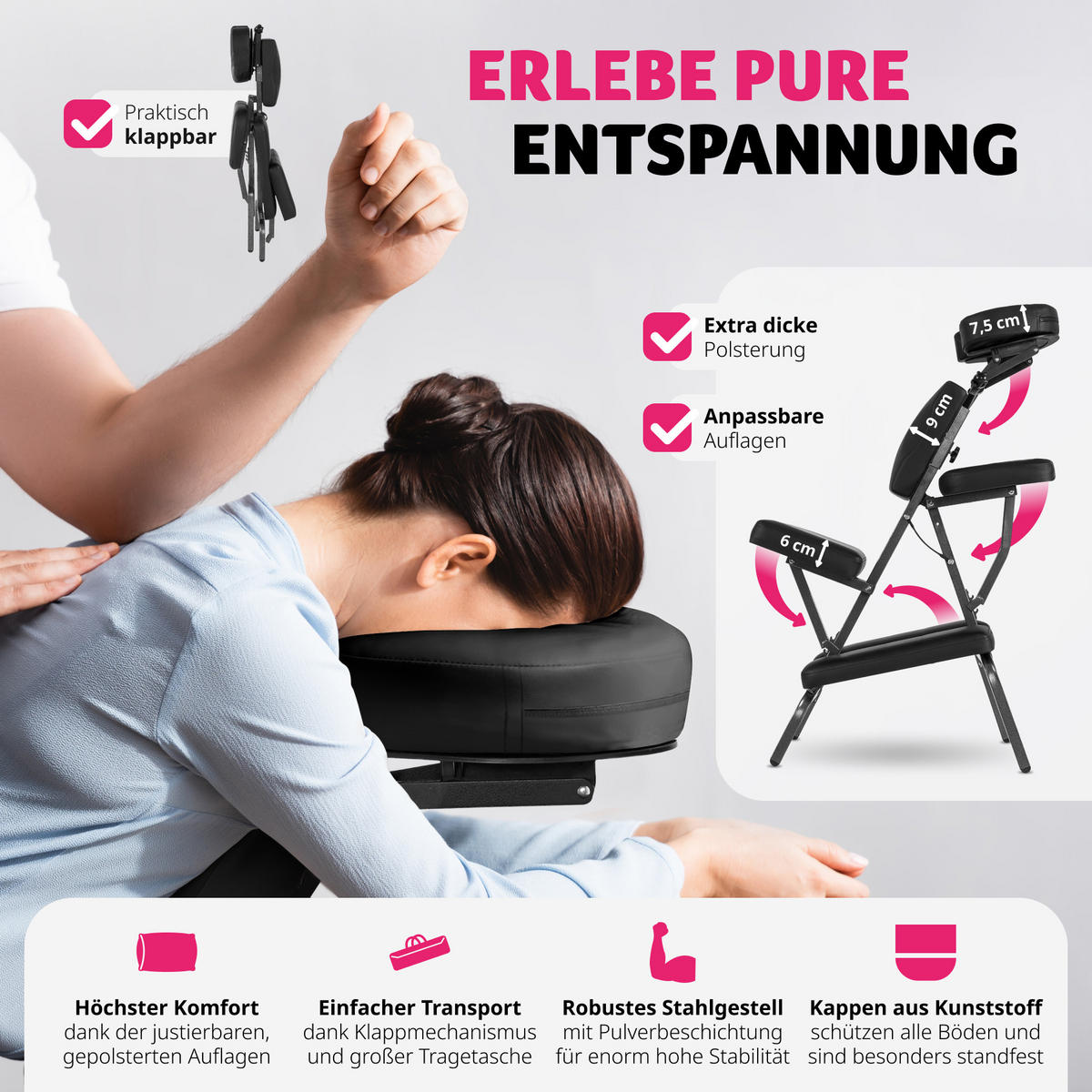 MASSAGESTUHL ,80 x 50 x 105 cm,schwarz - Schwarz, Metall (50/105/80cm) - tectake