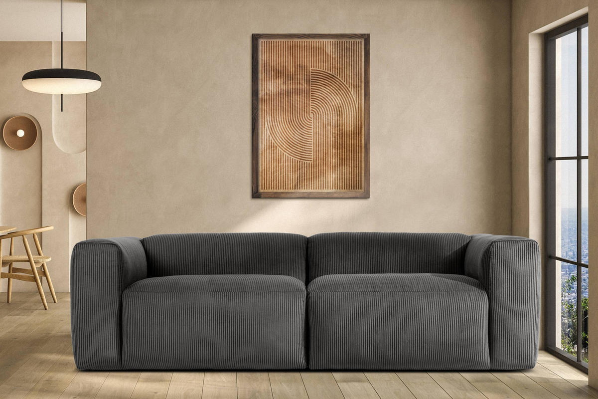 2,5-SITZER-MODULSOFA BUFFO mit extrem weicher und bequemer Sitzfläche, Kordstoff, grau - Grau, Textil (250/73/96cm) - KONSIMO®