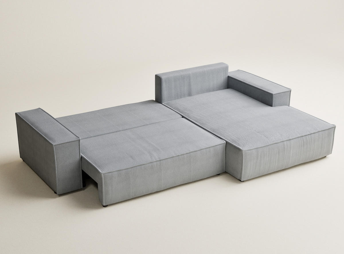 ECKSOFA MIT SCHLAFFUNKTION Maze Hellgrau Samtstoff - Hellgrau/Schwarz, Holz/Holzwerkstoff (294/185cm) - Maison de Reve