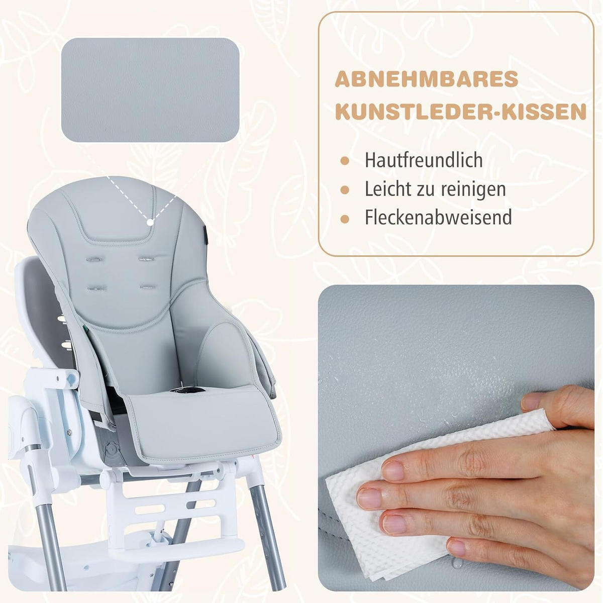 BABYSTUHL mit Spielbügel & Rollen hellgrau - Hellgrau, Metall (72/90.5/54cm) - COSTWAY
