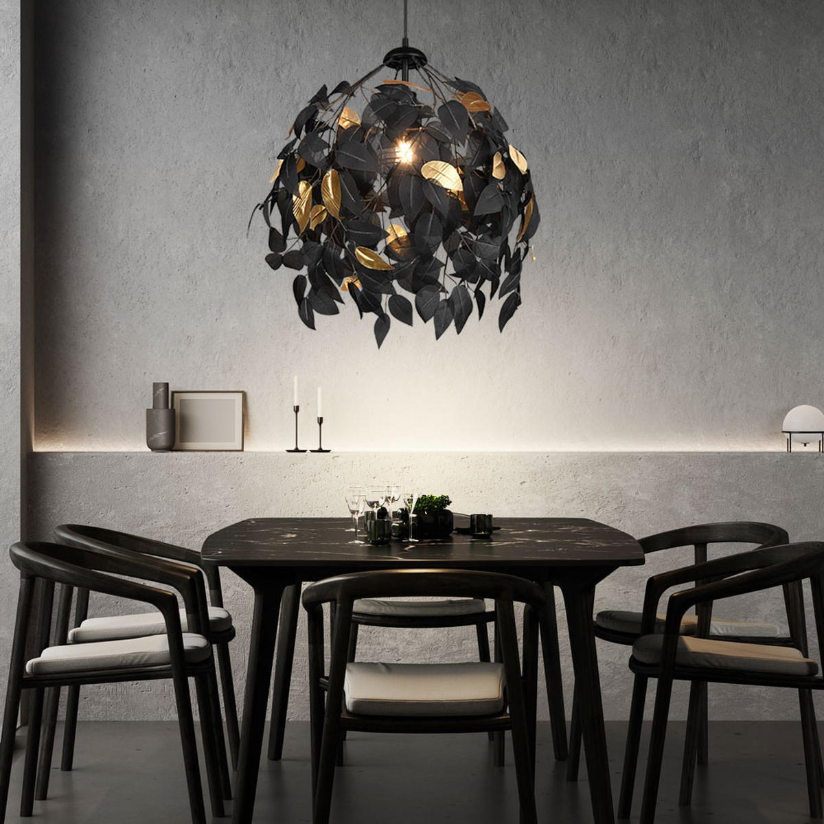 HÄNGELEUCHTE Blattdesign Metall Schwarz matt - Schwarz, Metall (38/38/150cm)