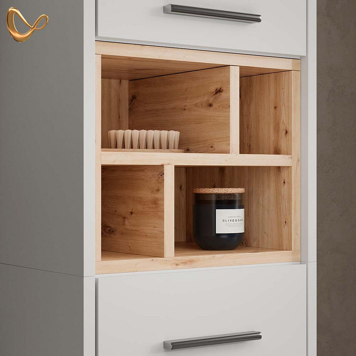 BADMÖBEL-SET Temo Weiß 4 Teile - Weiß/Sonoma Eiche, Holzwerkstoff (80/93/40cm) - Livinity®