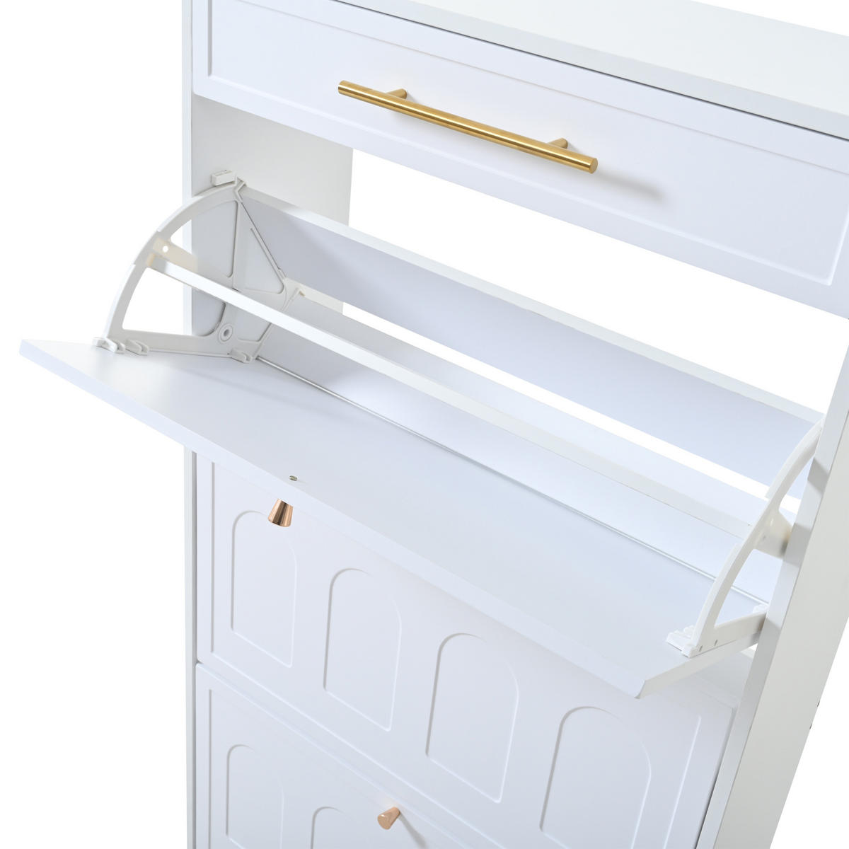 SCHUHSCHRANK aus MDF 70x25x123,5cm in Weiß mit 6 Fächern & Schublade - Weiß, Holzwerkstoff (70/123.5/25cm) - Modfu