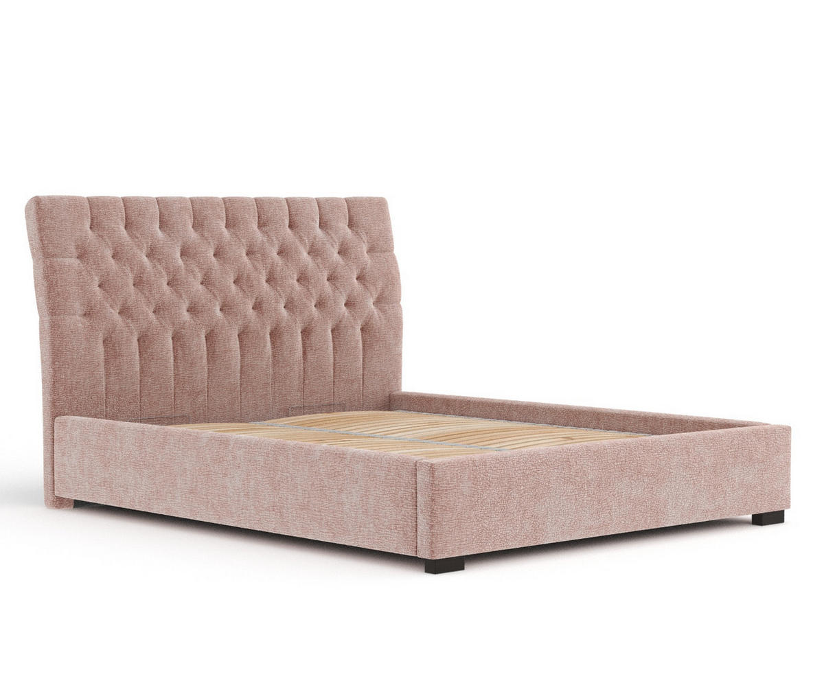 POLSTERBETT Vezzola Rosa 140/200 cm im Chenille-Stoff - Pink/Schwarz, Holz/Holzwerkstoff (140/200cm) - Maison de Reve