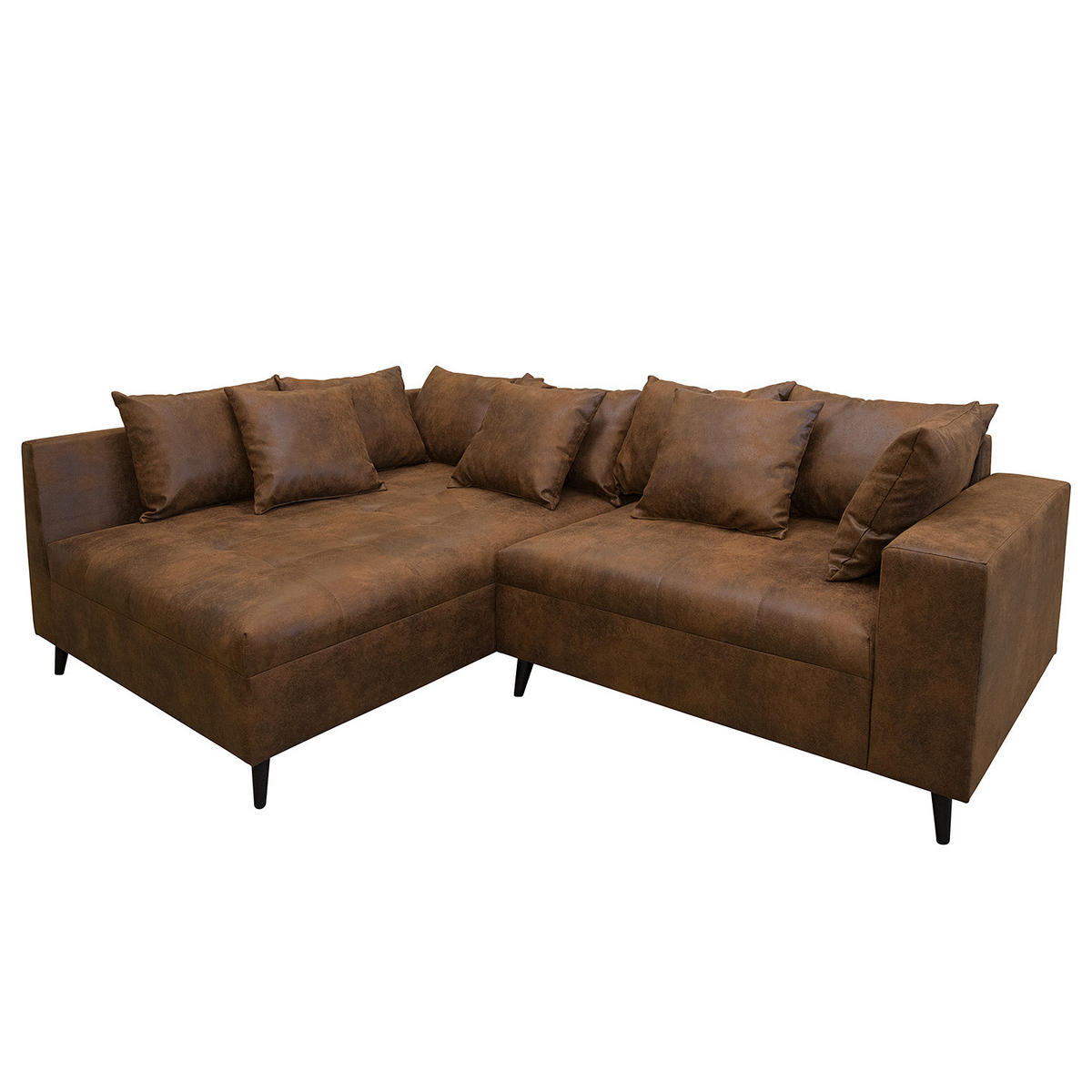 ECKSOFA mit Ottomane und Hocker - Schwarz/Braun, Birkenholz/Textil (247/174cm) - home24