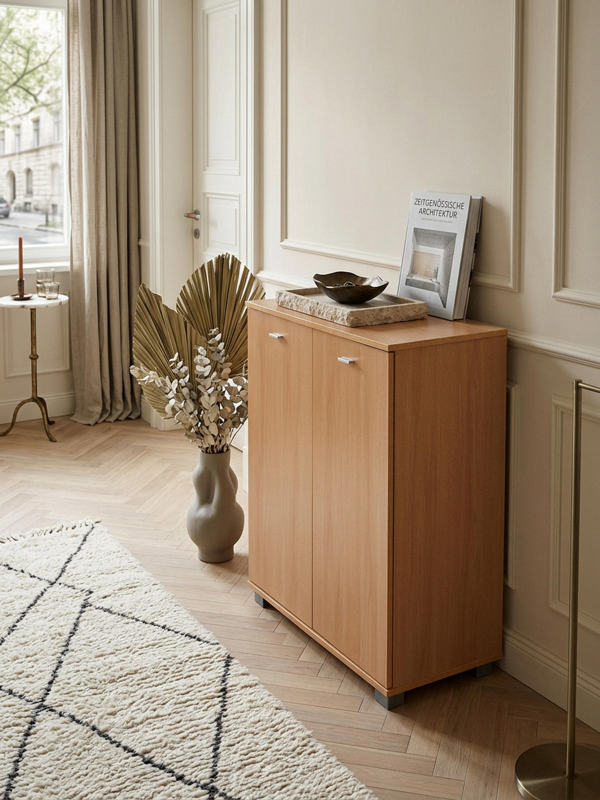 SCHUHSCHRANK Holz mit 2 Türen und 3 Einlegeböden, Braun 60x35x90 cm - Braun/Grau, Holz/Kunststoff (60/90/35cm) - KADIMA DESIGN