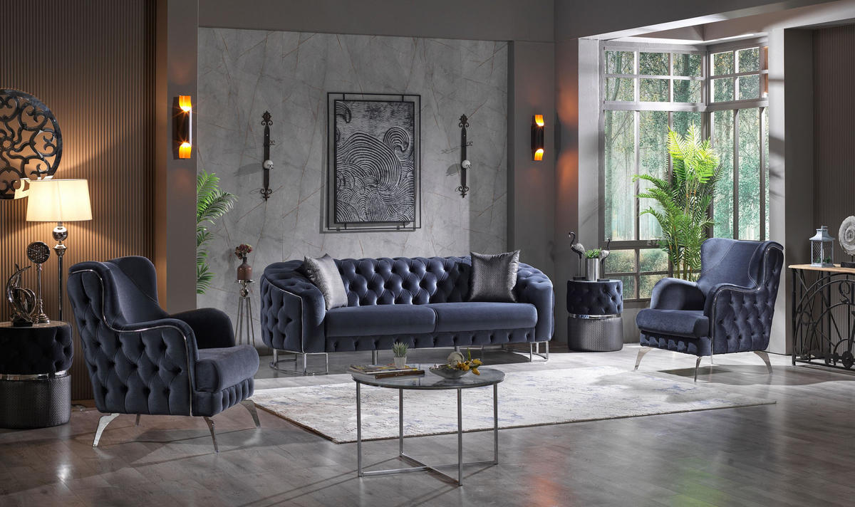 SITZGARNITUR Rocco Anthrazit Stellvariante:3+1+1 - Anthrazit, Holz (240/80/100cm) - Villa Möbel