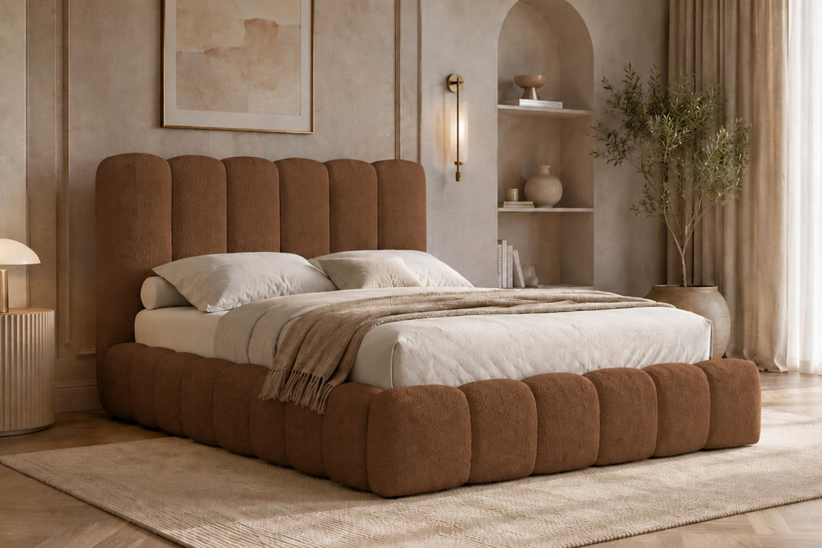POLSTERBETT Mit Bettkasten, Chenille-Stoff Catch Me, Braun, 140x200 cm, CANDE - Braun, Holz (140/200cm) - Kaiser Möbel