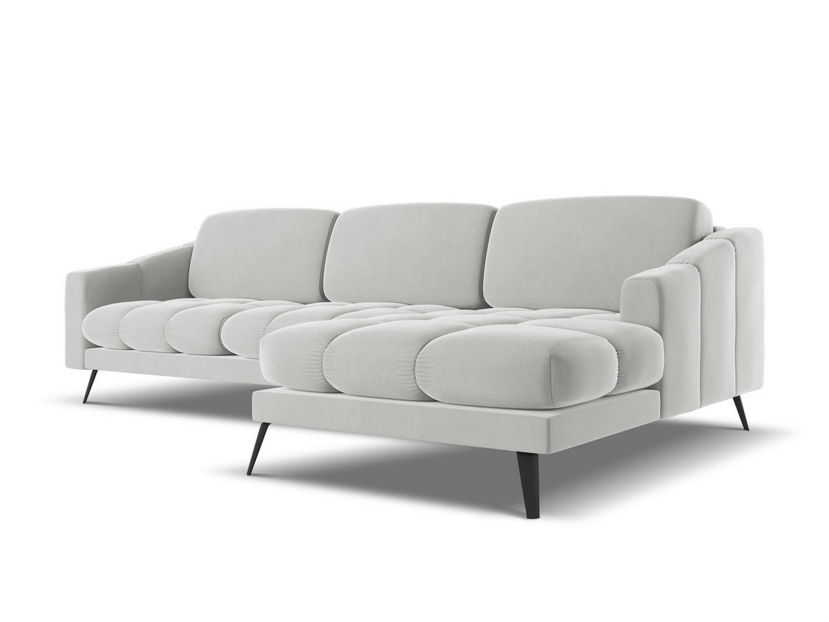 ECKSOFA Rechts Samt Stoff Grau - Silberfarben/Schwarz, Textil/Metall (264/160cm) - Makamii