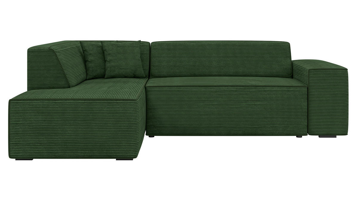 ECKSOFA Lordin Cord, Seite: Links - Schwarz/Grün, Holz/Textil (267/205cm) - MIRJAN24