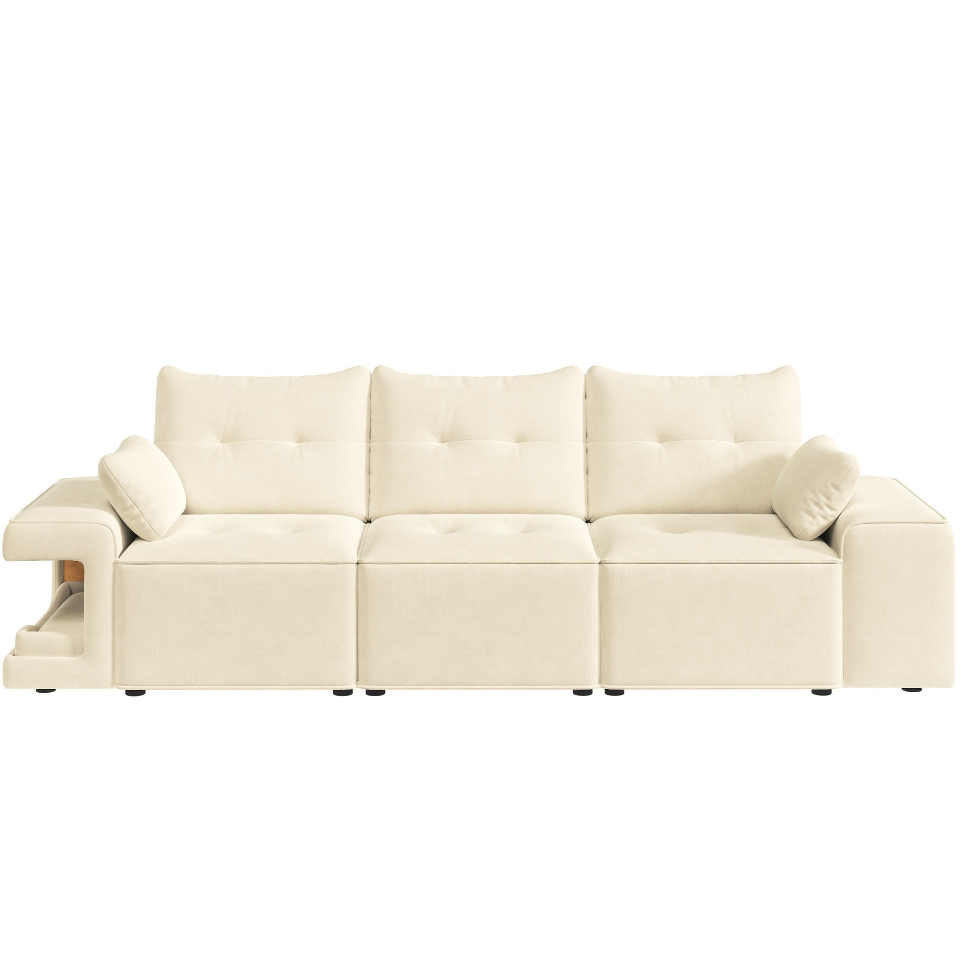 3-SITZER-SOFA aus Samt 229,5x78x84 cm Beige mit Stauraum und integrierten Haustiernischen - Beige, Textil (229.5/84/78cm) - Modfu