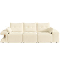 3-SITZER-SOFA aus Samt 229,5x78x84 cm Beige mit Stauraum und integrierten Haustiernischen - Beige, Textil (229.5/84/78cm) - Modfu