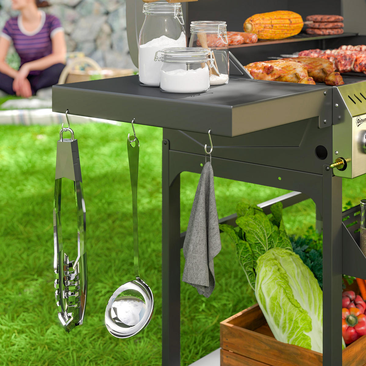 GASGRILL DE-10049 4 Hauptbrenner + Seitenkocher Schwarz - Schwarz, Metall (55/103/135cm) - ComfortXL