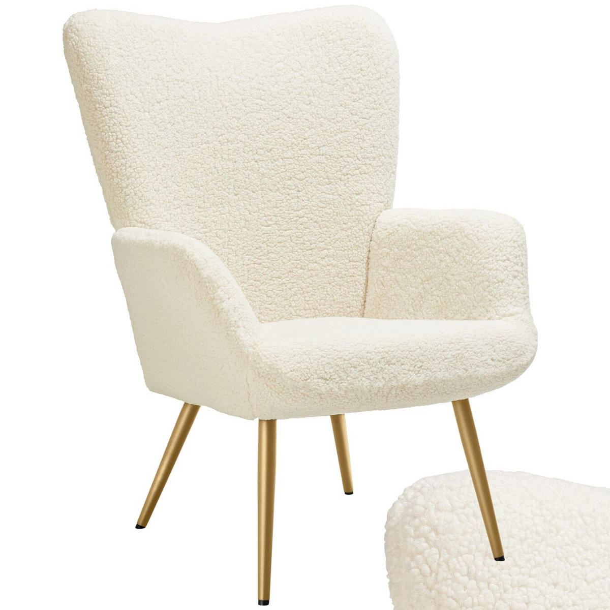 SESSEL Hygge,72 x 76 x 100,5 cm,Bouclé creme/gold - Goldfarben/Creme, Kunststoff (72/100.5/76cm) - tectake