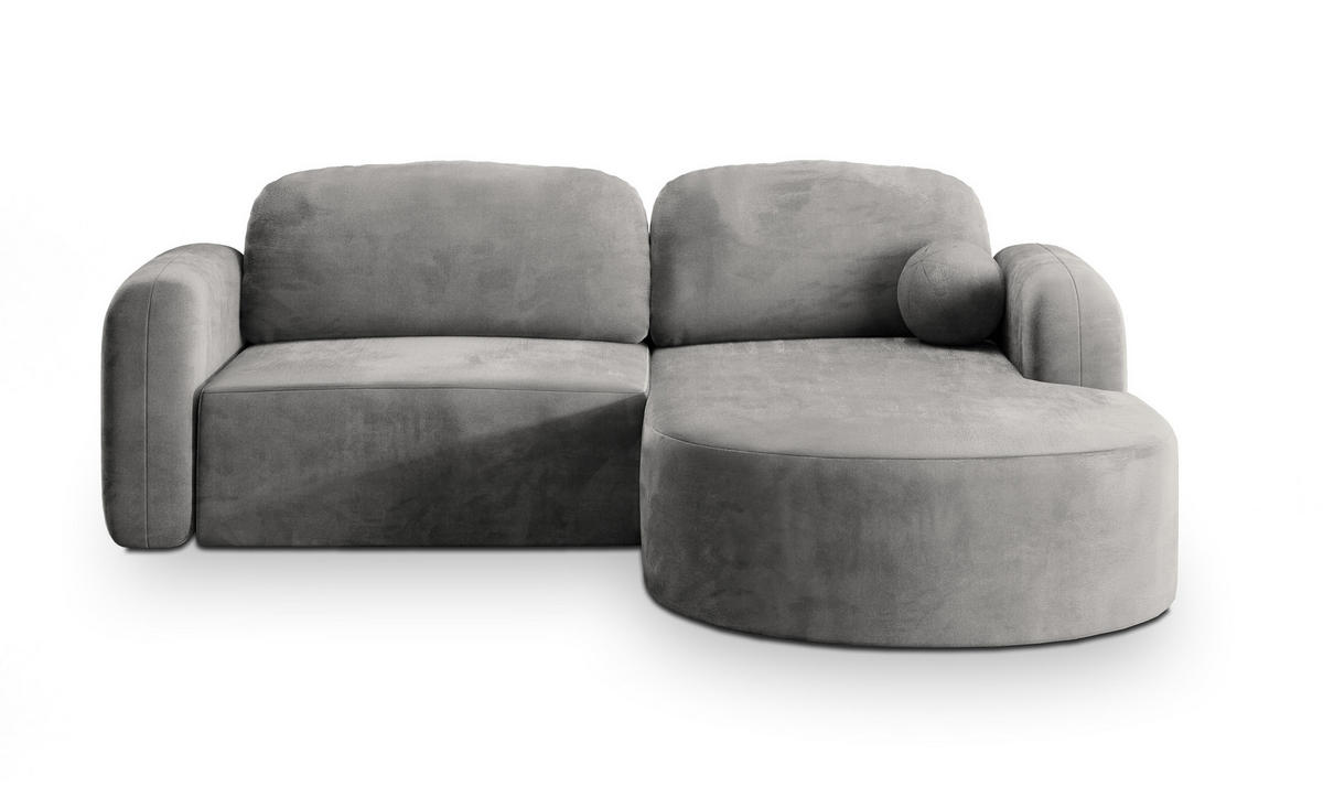 ECKSOFA AMILIA M R-S Hellgrau Velours-Stoff mit Schlaffunktion - Hellgrau, Holz (263/174cm) - MASSENO